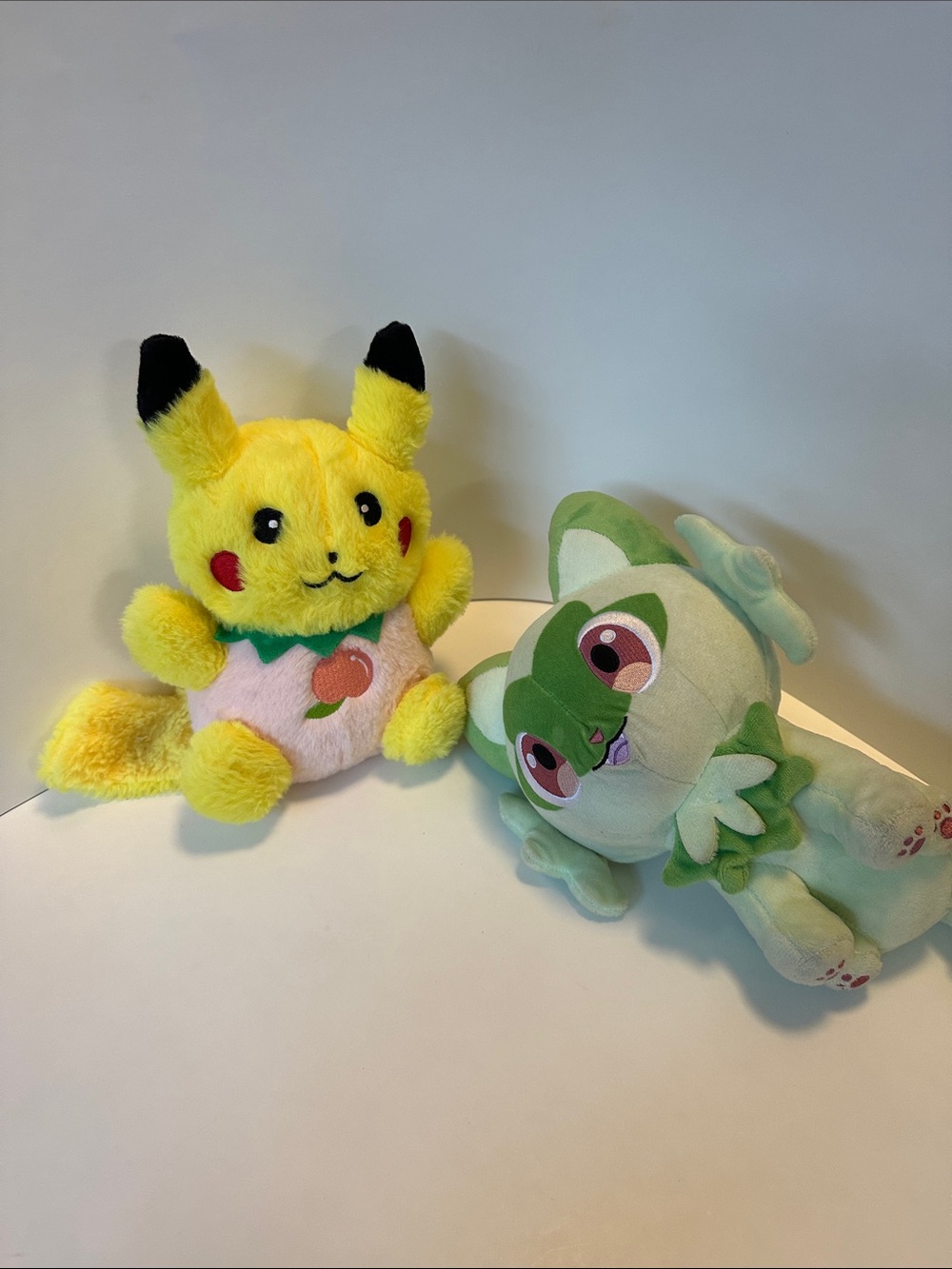 Pikachu Peach Plush & Green Character Plush Duo - Yellow, Pink, Green
